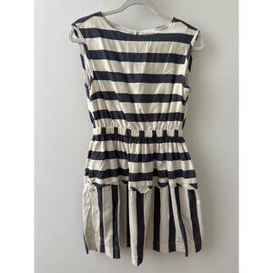 Crewcuts Girls Striped Cotton Dress Size 14 Blue Cream Cutout Back